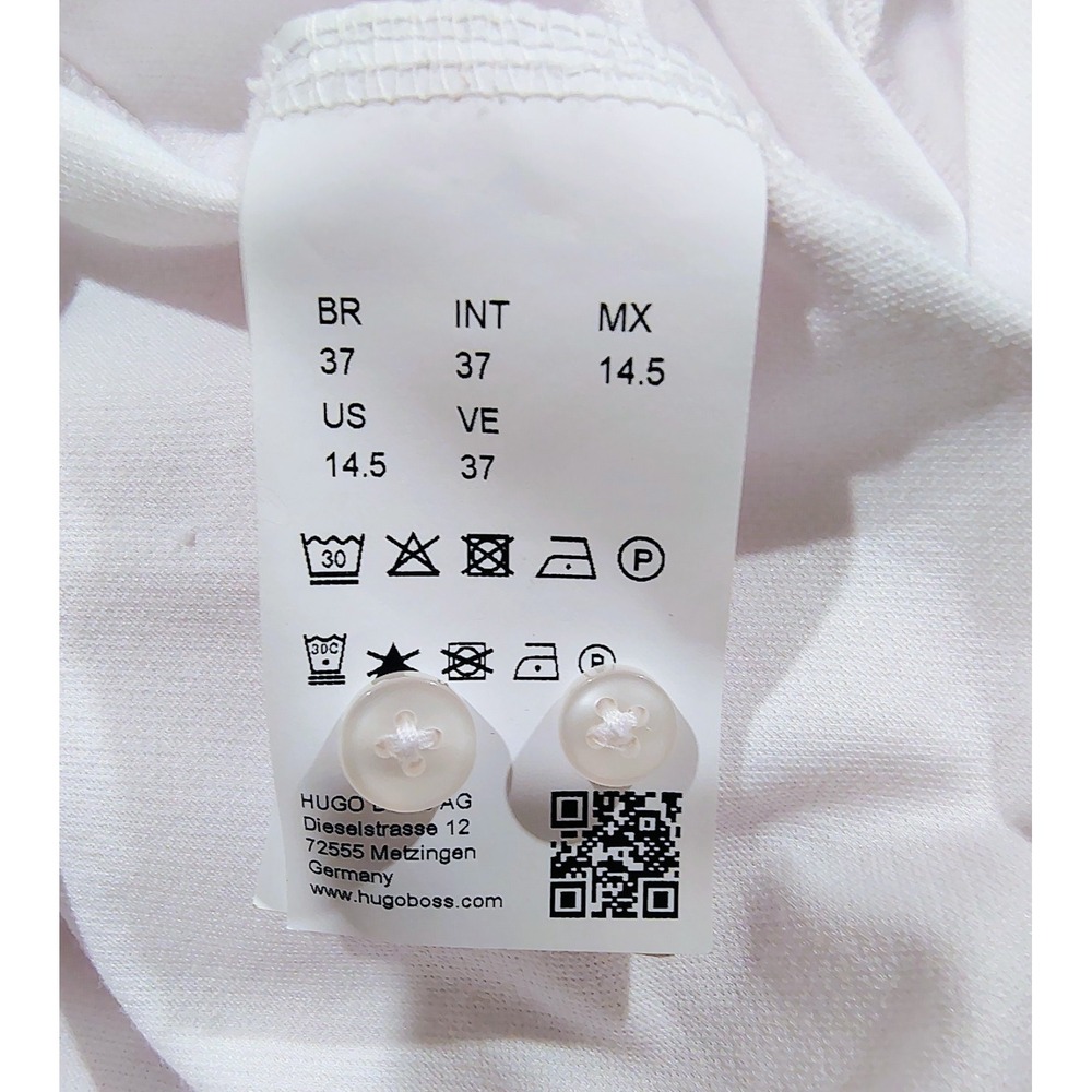 Hugo Boss Slim Fit Stretch Dress Shirt Mens 14.5 White Long Sleeve Spread Small - Picture 6 of 12